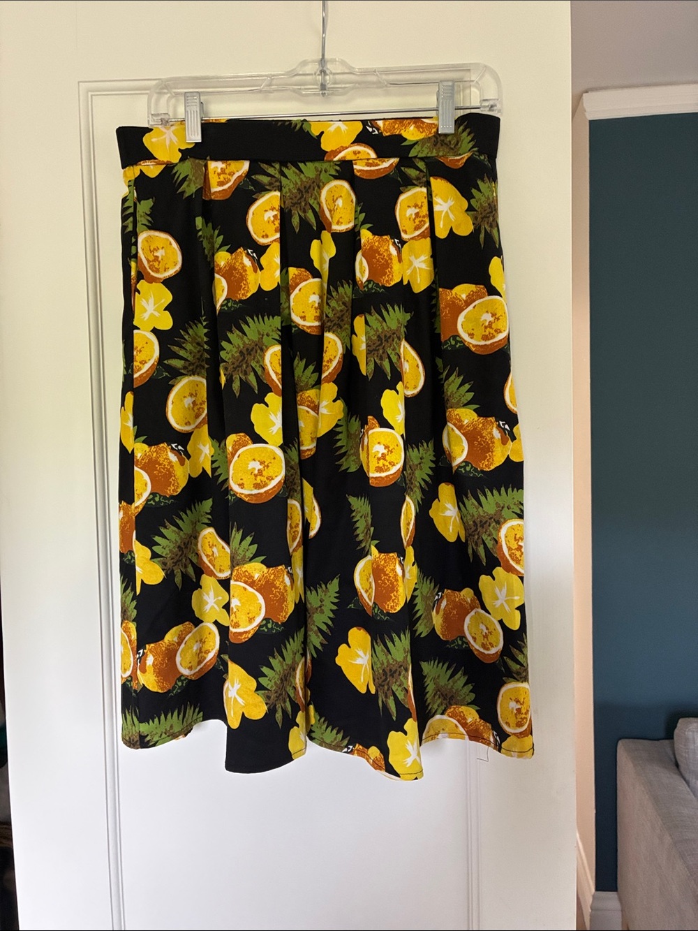 Lemon print cotton full skirt and pockets - vintage- style Medium